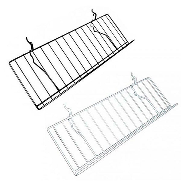 Slatwall / Gridwall Wire Angled Shelf With Lip 12" D x 23" L  - Available in White or Black